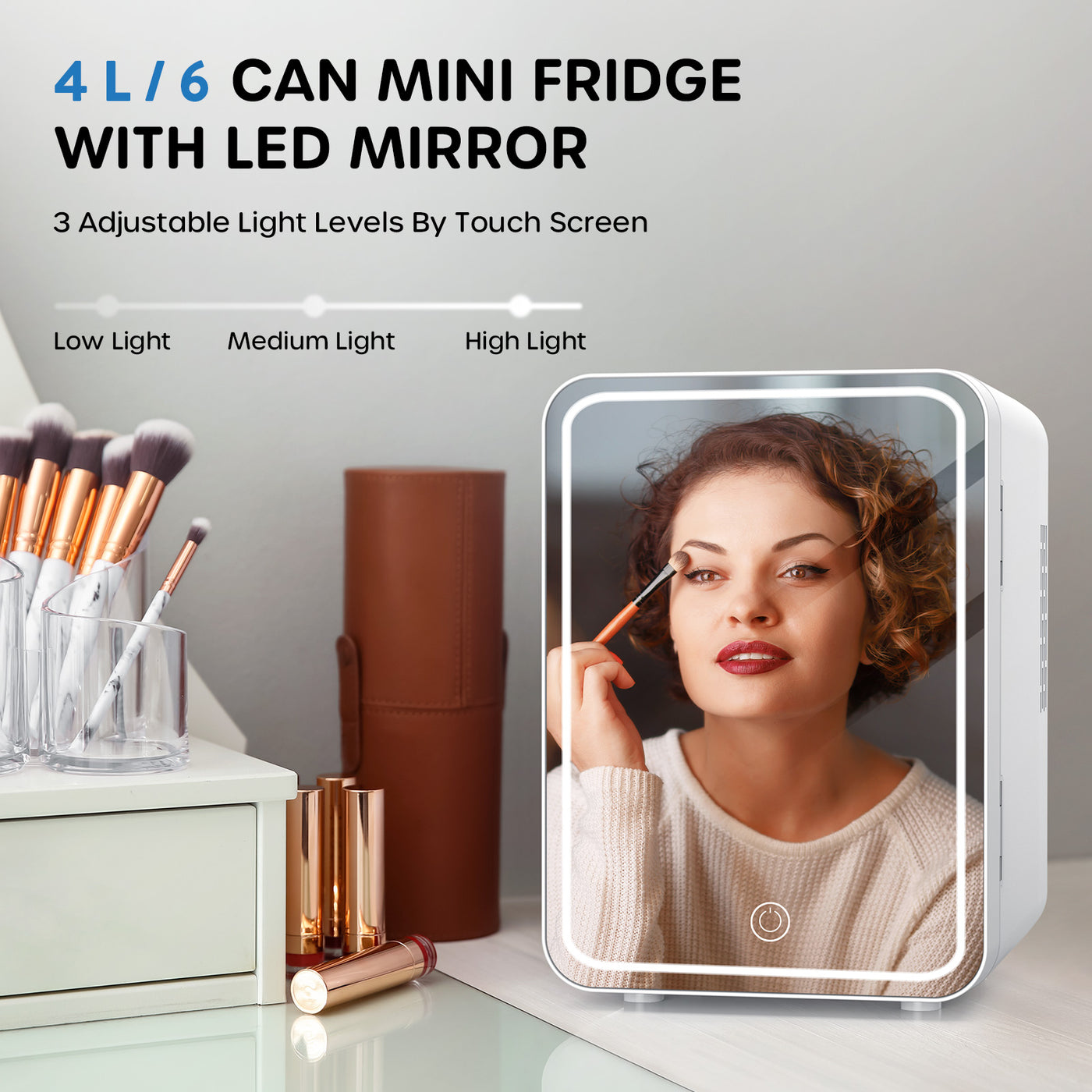 ECOWELL tragbarer Mini-Kühlschrank mit LED-Spiegel