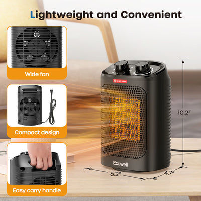 ECOWELL- Electric Portable Space Heater Fan Combo W/ Thermostat