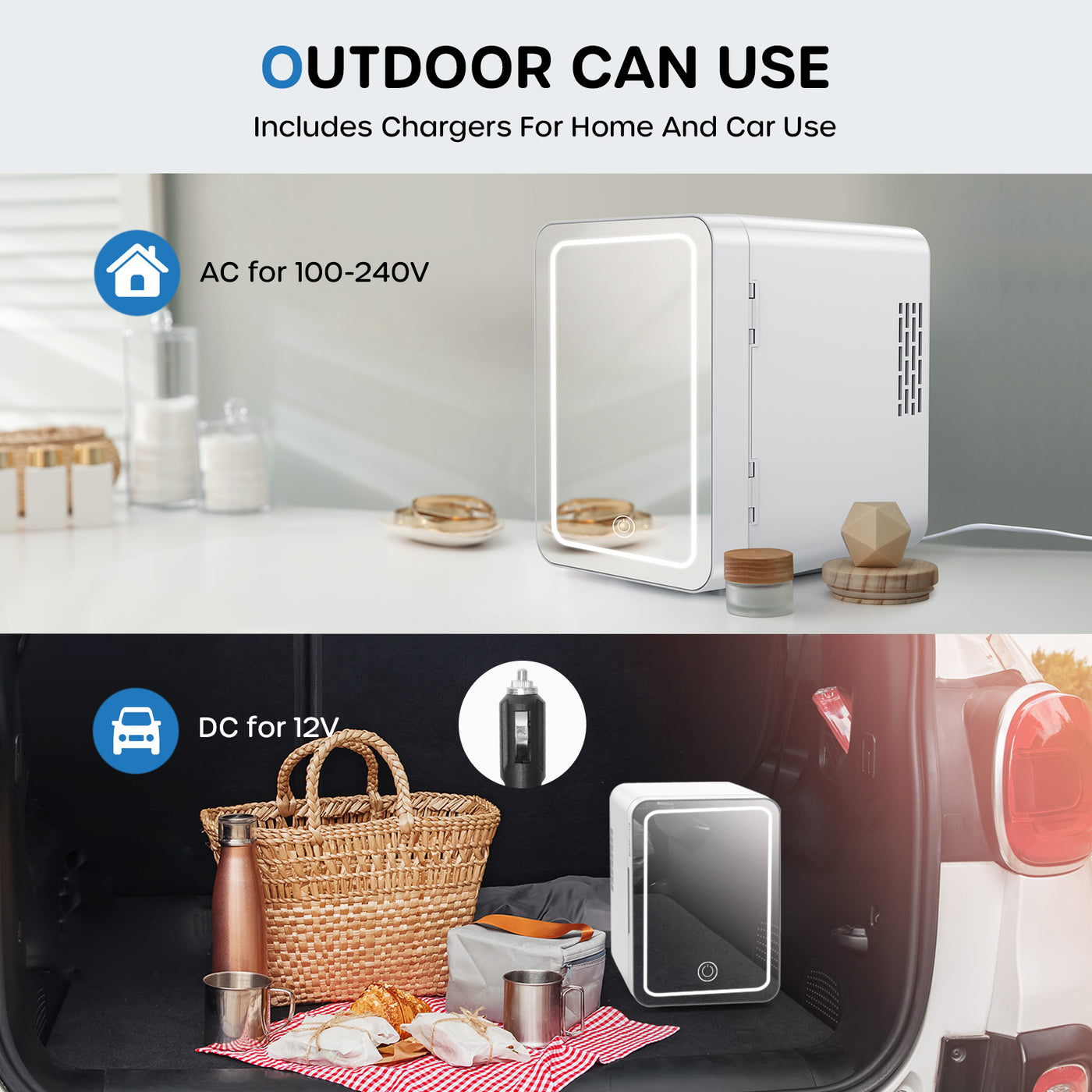 Mini refroidisseur de réfrigérateur portable ECOWELL avec miroir LED