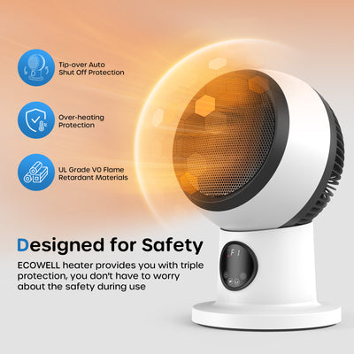 Ecowell - Riscaldatore elettrico da scrivania regolabile  e ventilatore con telecomando
